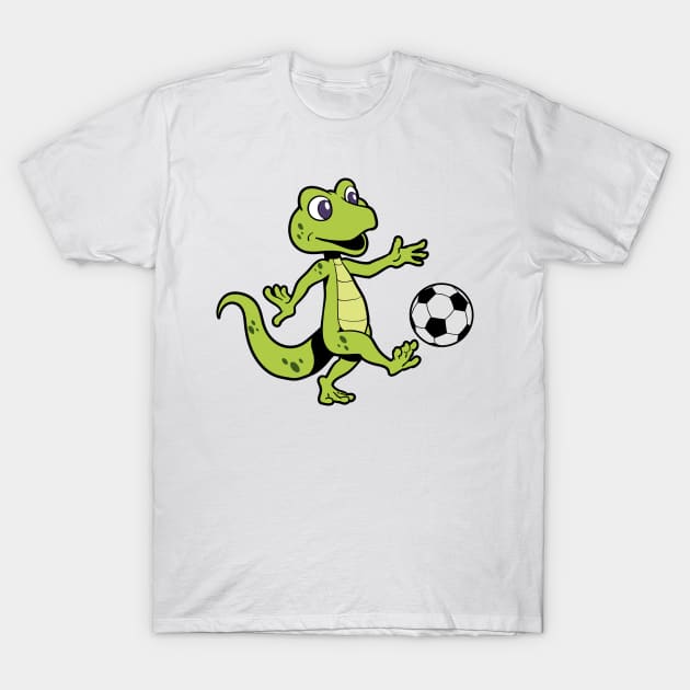 Comic gecko playing soccer T-Shirt by Modern Medieval Design